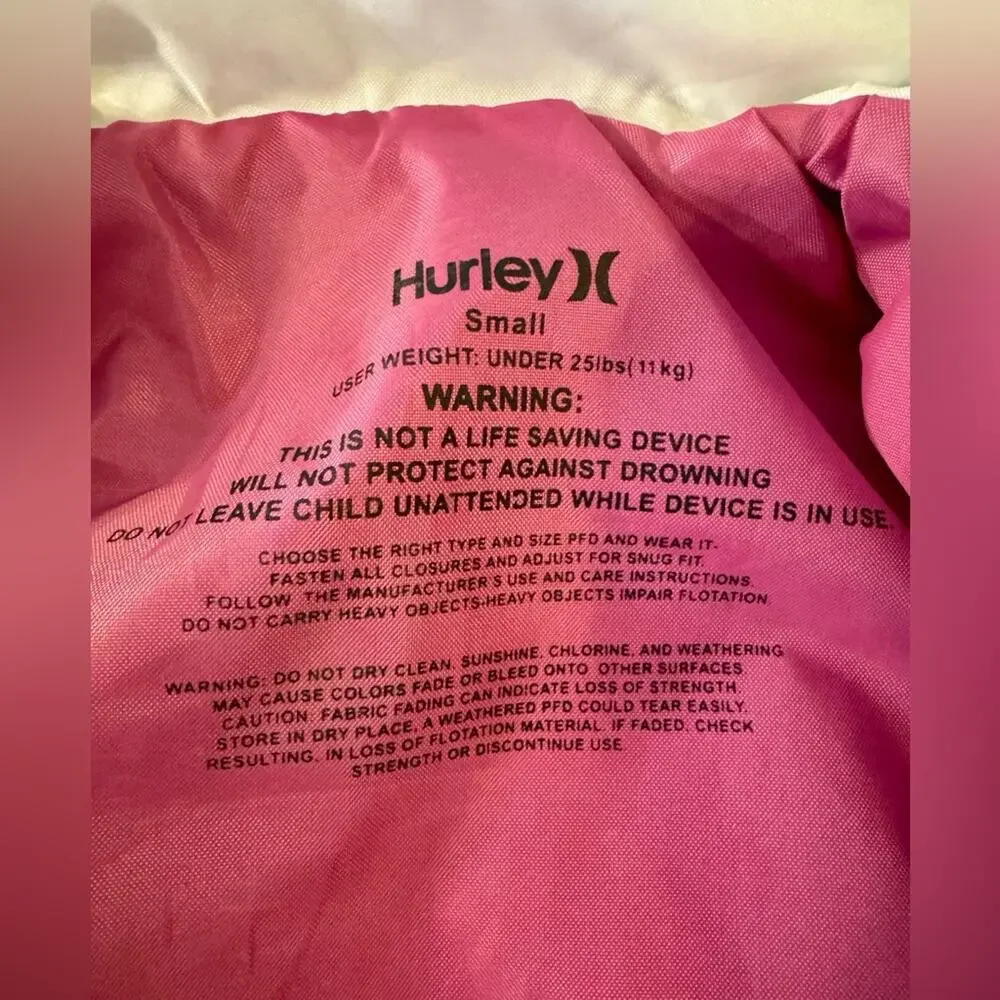 Hurley Kids' Life Jacket with Pink Straps, Size Small Under 25lbs NWOT